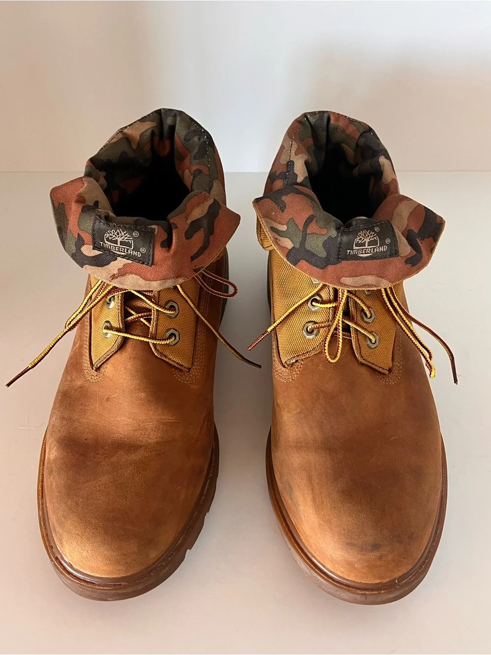 Timberland Roll Top Canvas Leather Boots Wheat Camo Men 13 Excellent Condition
